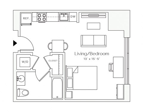 Floor plan for studio, 1 bath, 484 sqft